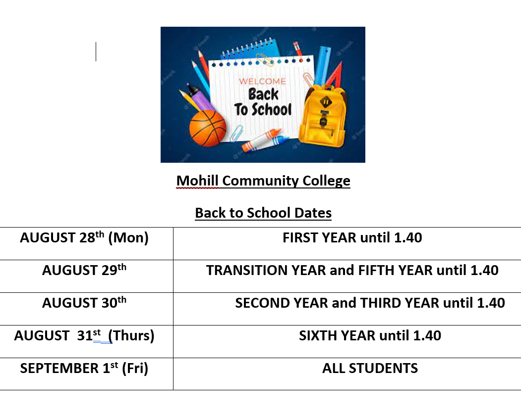 Back to school dates